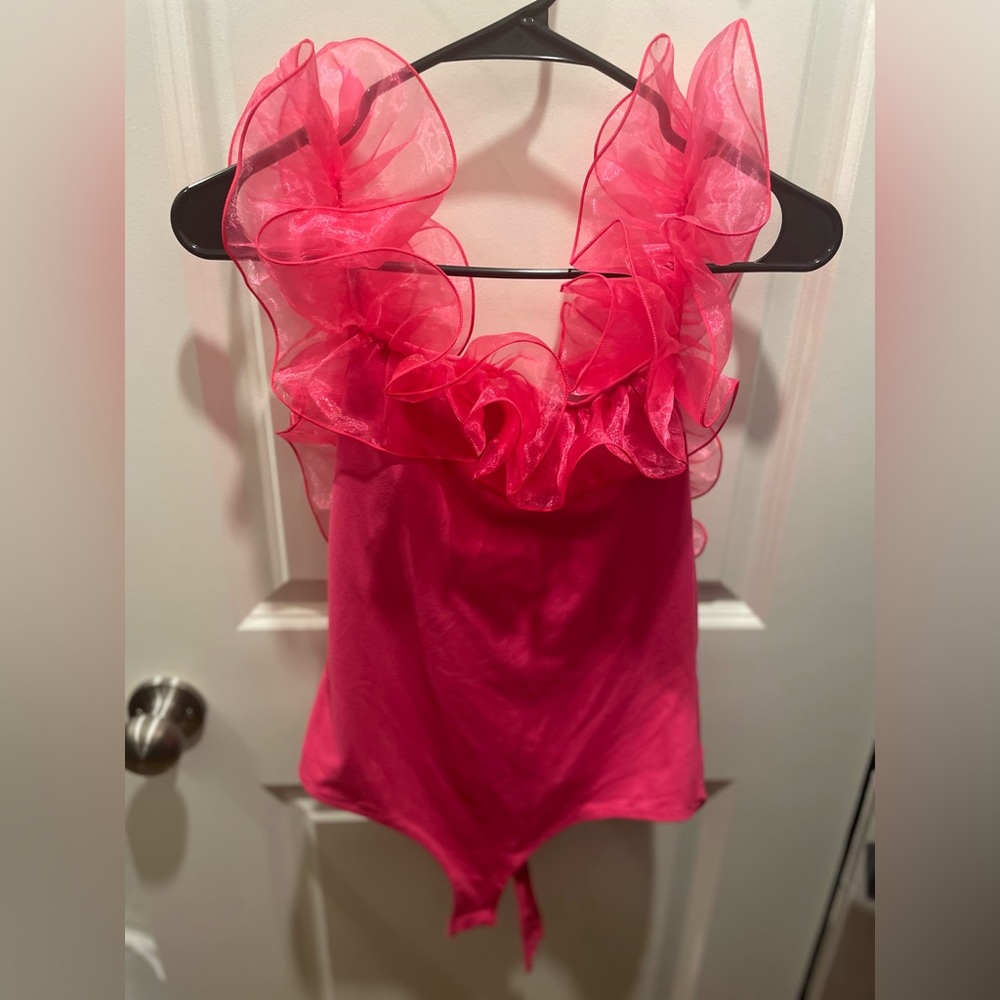 Free people fuchsia low-back ribbon bodysuit